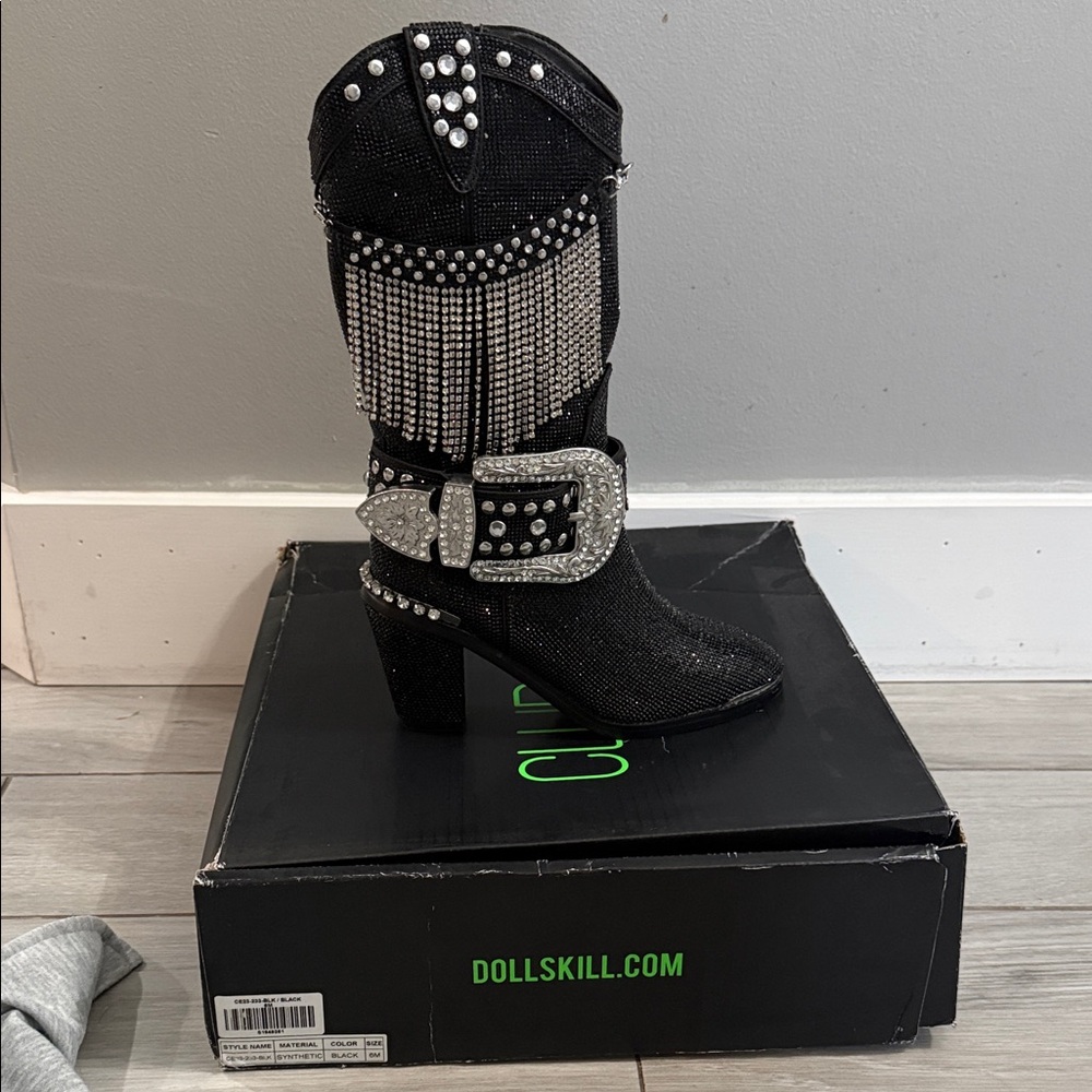 Dolls Kill Black and Silver Studded Heeled Boots